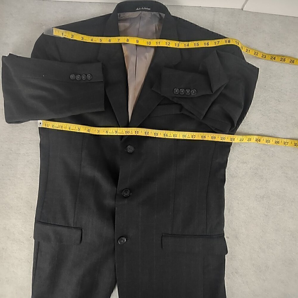 Perry Ellis Portfolio Dark Gray, W Blue Pinstripe 100% Wool Suit Jacket Size 40R - Picture 7 of 12